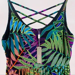 SPENSE Scoop Neck Leaf Print Dress